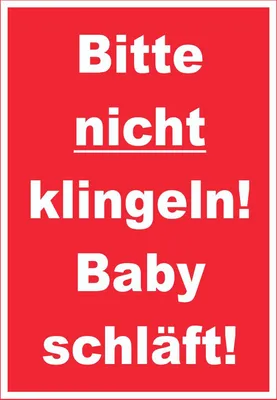 Produktbild von Bitte nicht klingeln Baby schläft Schild mit Text hochkant rot-weiss A6 Rückseite selbstklebend