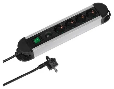Produktbild von ViVanco™EPLS 4ALU, 1,6 m, Drinnen, Typ F, Type F (CEE 7/4), Abgewinkelt, Aluminium