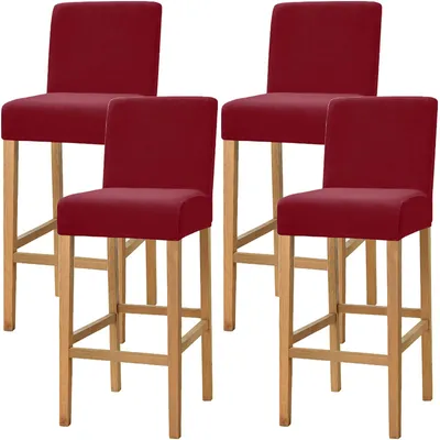 Barhockerbezüge aus Samt, Antirutsch, 4er-Set, Weinrot
