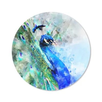 Produktbild von MuchoWow® Mauspad Mousepad Aquarell - Pfau - Blau 20x20 cm - Mousepads - Maus Mat - Pad - Mausunterlage - Schreibtischmatte