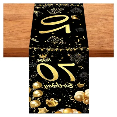 Produktbild von Tischläufer zum 70. Geburtstag, 33 x 183 cm in Schwarz und Gold