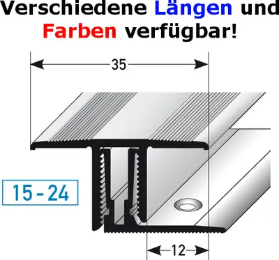 Produktbild von Klick-Übergangsprofil / Übergangsschiene für Laminat / Parkett "Southgate", Höhe 15 - 24 mm, 35 mm breit, 2-teilig, Aluminium eloxiert-silber-1000