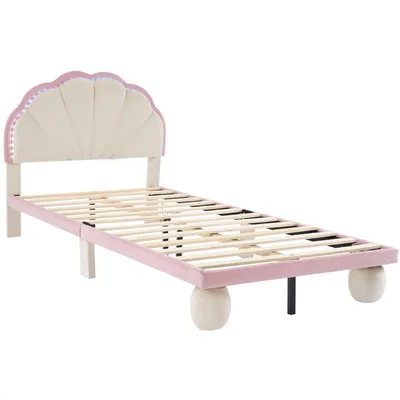 Produktbild von Polsterbett mit LED-Beleuchtung, 90x200 cm, Einzelbett mit Kopfteil und Lattenrost, Jugendbett, Samt