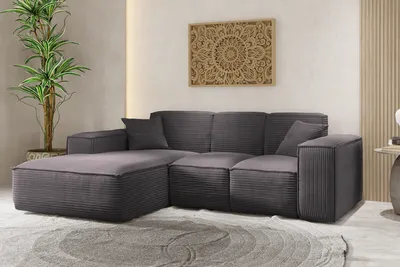 Produktbild von Kaiser Möbel Ecksofa, Eckcouch L form, Wohnzimmer Couch SIENA stoff Poso Dunkelgrau Ottomane Links