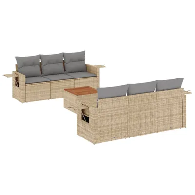 Produktbild von 7-tlg. Garten-Sofagarnitur mit Kissen Beige Poly Rattan