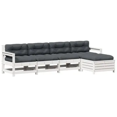 Produktbild von 5-tlg. Garten-Lounge-Set mit Kissen Weiß Massivholz Kiefer