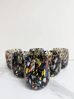 6 Murano-Gläser, schwarz, 400 ml, mundgeblasen, handgefertigt
