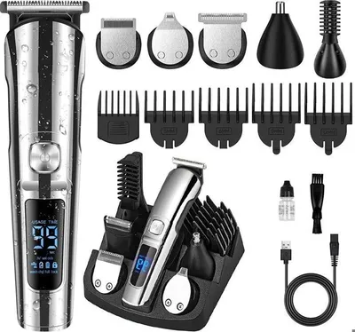 Produktbild von Professioneller kabelloser Haar- und Barttrimmer für Herren, wiederaufladbarer, wasserdichter Haarschneider mit 6 Scherköpfen und 5 Kämmen