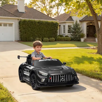 Image de Voiture électrique pour enfants sous licence Mercedes-AMG, voiture à siège 12 V avec télécommande, véhicule électrique, noir | 115 x 66 x 44 cm | 2 x 25 W | 60 à 80 min