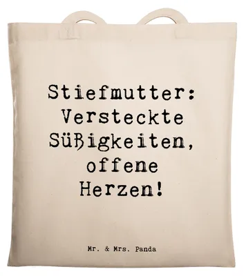 Produktbild von Mr. & Mrs. Panda Stoffbeutel Spruch Stiefmutter Herzen - Transparent - Geschenk, Beutel, Shopping Tasche, Stiefkind, Schultasche, Liebe, Bonusmutter, Familie, Tote Bag