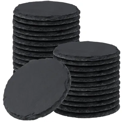 Produktbild von Set von 30 runden Schieferuntersetzern - 10 cm - Schwarz - Multifunktional