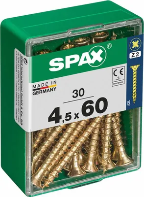 Zdjęcie produktu dla Śruba uniwersalna SPAX, 4,5 x 60 mm, 30 sztuk, z pełnym gwintem, łbem stożkowym, wgłębieniem krzyżowym Z2, 4CUT, YELLOX - 4081020450602