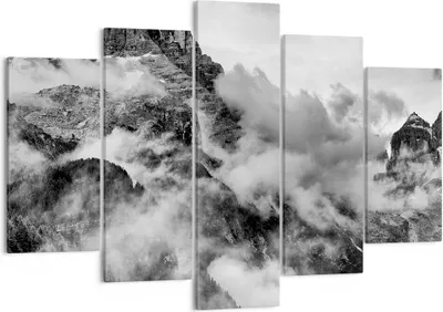 Produktbild von Bild auf Leinwand - Leinwandbild - Berge Nebel Gipfel - 150x100cm - Wand Bild - Wanddeko - Leinwanddruck - Bilder - Kunstdruck - Wanddekoration - Leinwand bilder - Wandkunst - EA150x100-3664