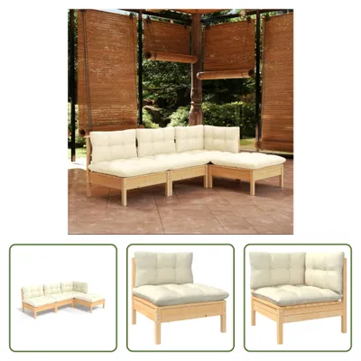 Produktbild von The Living Store 4-tlg. Garten-Lounge-Set mit Creme Kissen Kiefernholz