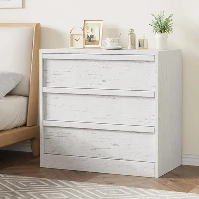 Immagine prodotto di Comodino per la camera da letto - Tavolino con 3 cassetti - In legno - Ampio spazio di stoccaggio - Design moderno - Bianco