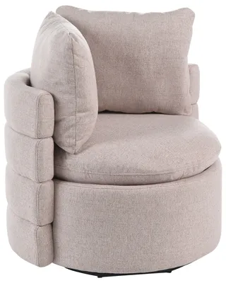 Produktbild von BELIANI Sessel Beige Stoff Gepolstert mit Drehfunktion Drehbar Stauraum Modernes Design Wohnzimmer Esszimmer Drehsessel Polstersessel Stoffsessel