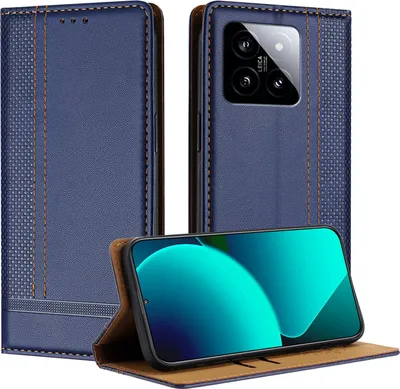 Obrázek produktu pro Pouzdro pro Xiaomi 14 kožené flipové pouzdro s funkcí stojánku modré