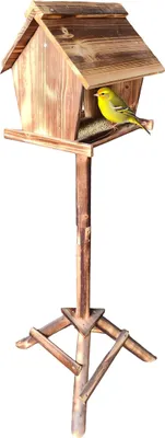 Produktbild von Relaxdays Vogelfutterhaus mit Ständer, Tannenholz, Garten, Balkon & Terrasse, Vogelhaus HBT: 107 x 32 x 27 cm, geflammt