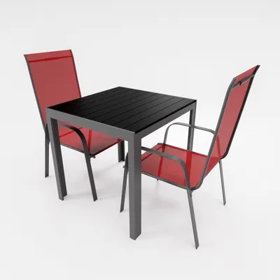 Produktbild von Gartenmöbel Set Alu Tisch 3-tlg. 2x Stapelsessel Essgruppe Gartenset Sitzgruppe burgundrot