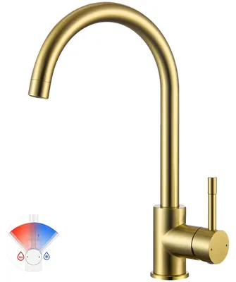 Imagen del producto de Grifo de cocina, acero inoxidable 304, altura total de 346 mm, altura del caño de 235 mm, giratorio 360°, de un solo mando