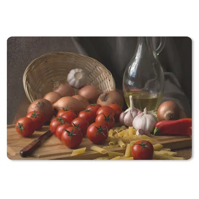 Produktbild von MuchoWow® Mauspad Mousepad Schneidebrett - Gemüse - Stillleben - Pasta - Aus - Tomate - Schneidebrett 27x18 cm - Mousepads - Maus Mat - Pad - Mausunterlage - Büroartikel - Desk Matten