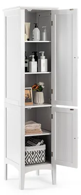 Produktbild von Badezimmerschrank hoch mit 2 Türen 5 offenen Fächern 37x37x160 cm Weiß