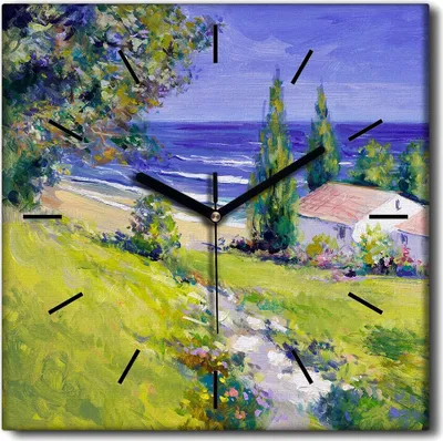 Produktbild von Coloray Uhr auf Leinwand 30x30 cm Wand Uhr Dekoration Wohnzimmer Segeltuch schwarze Hände -Meeresmerlandschaft.