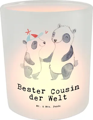 Produktbild von Mr. & Mrs. Panda Windlicht aus Glas Panda Bester Cousin der Welt - Transparent - Geschenk, Kousin, Geschenkidee, Teelichthalter, Kerzenglas, Kerzenhalter, Verwandtschaft