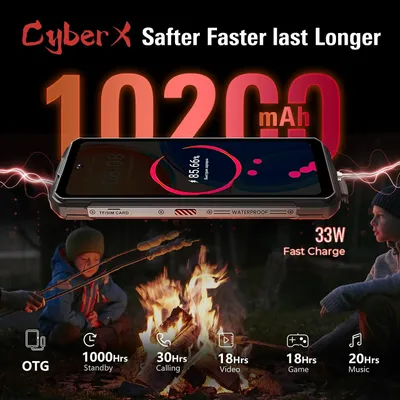 Produktbild von HOTWAV Cyber X Outdoor Handy Ohne Vertrag 14GB+256GB/2TB Helio G99, 10200mAh 6.78" 64MP Android 13 Robuste Smartphone IP68 NFC OTG, Schwarz