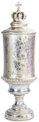Produktbild von Casa Padrino Barock Vase mit Deckel und dekorativer Krone Antik Silber / Antik Gold Ø 13 x H. 43 cm - Deko Accessoires im Barockstil