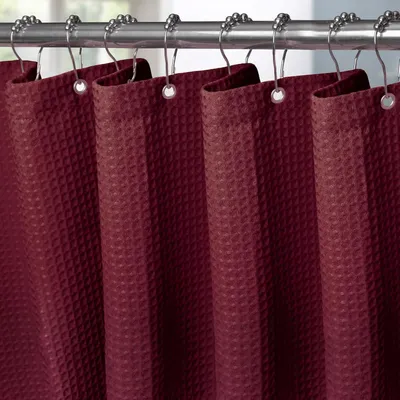 Produktbild von Waffel Duschvorhang Metallringe Bad Textil Vorhang Set 182x182 cm Burgundy