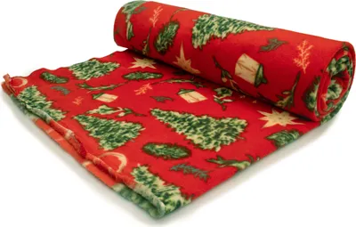 Image de Tissu polaire DTY imprimé (250 g), sapin de Noël, rouge, 50 x 160 cm