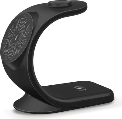 Image de 3 en 1Chargeur magnétique sans fil pour iPhone série 12/13 téléphones portables AirPods Apple Watch, support pour téléphone portable, noir