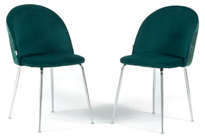 Produktbild von Set 2 gepolsterte Esszimmerstühle aus dekoriertem Samt, Metallbeine, elegantes Design für Küche, Esszimmer, Bar und Restaurants SARA - Petrol/Silber