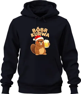 Produktbild von BÓBR KURWA Meme Biber Weihnachten Bier Weihnachtsmütze Geschenk Uni Hoodie Kapuzenpullover, Navy, M