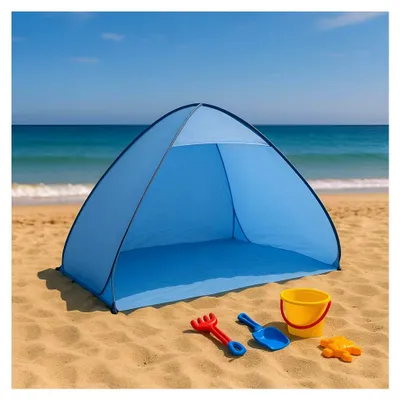 Produktbild von Strandmuschel mit Pop-Up-Funktion, Wind- und Sonnenschutz, Farbe: blau