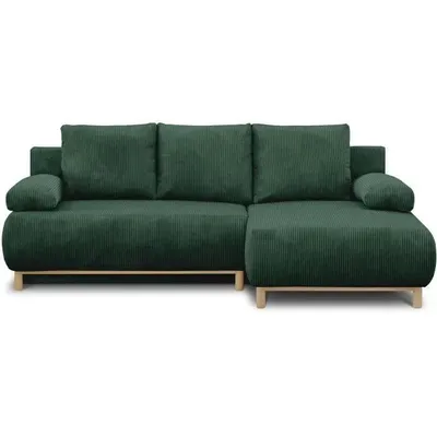 Produktbild von MIKA Ecksofa rechtsseitig - 3 Sitze - Dunkelgrüner Cordstoff - Aufbewahrungsbox - 192 x 84 x 93 cm