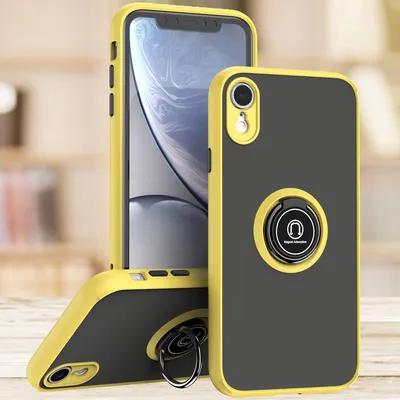 Produktbild von iPhone XR Hülle, Ring Halter Ständer Matte Transluzent TPU Rahmen Stoßfest Schutzhülle für iPhone XR Gelb