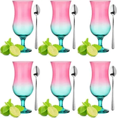 Zdjęcie produktu dla Kieliszki do koktajli alkoholowych – 420 ml – zestaw 6 sztuk – w zestawie łyżeczki – kieliszki imprezowe
