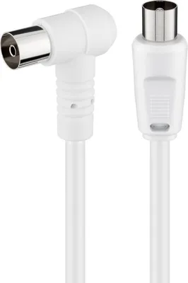 Image de Goobay 67360 Câble d'antenne coudé (80 dB), 2x blindé, 2.5 m, blanc - Prise coaxiale mâle > Prise coaxiale femelle 90° (entièrement blindé)