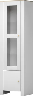 Produktbild von Vitrine Standvitrine Vitrinenschrank Wohnzimmervitrine 1 Tür Agawa 01 ohne LED - Beleuchtung Weiß + Hickory + Gold