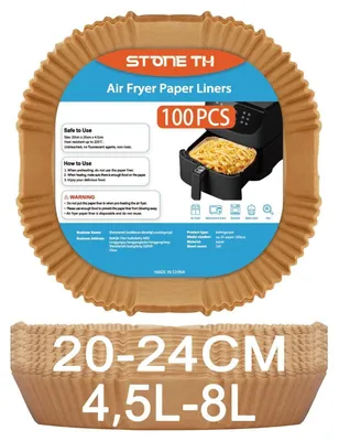 Obrázok produktu pre Pergamenový papier na fritézu s horúcim vzduchom, 100 kusov, priemer 20-24 cm, objem 4,5-8 litrov, odolný voči teplote až 220°C, bez BPA