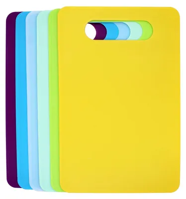 Image de Lot de planches à découper, 6 pièces, petites planches antidérapantes, planches à petit-déjeuner 29 × 19 cm, planches de cuisine pour légumes, fruits, viande, pain (6 couleurs)