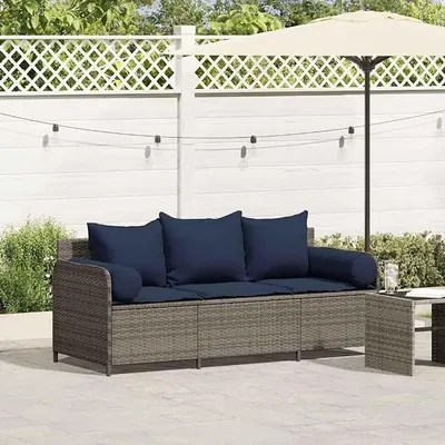 Produktbild von Gartensofa 3 wetterfest Garten Lounge Sofa 3 Sitzer Gartenmöbel Balkonmöbel Gartenbank wetterfest, Sitzbank mit Lehne Poly Rattan-Grau-Typ 1