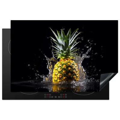 Produktbild von KitchenYeah© Herdabdeckplatte Ananas - Obst - Wasser - Pflanzen - Schwarz , 77x51cm, Küche Deko, Glaskeramikkochfeld Herdabdeckung, Abdeckplatte fùr Kochfeld