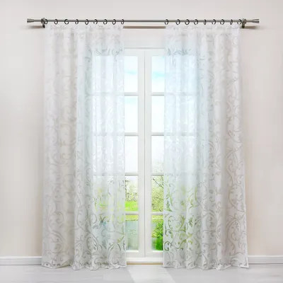 Produktbild von Joyswahl Vorhang Voile Gardinen mit Kräuselband Transparent Fensterschals mit Ausbrennermuster Landhausstil Wohnzimmer Weiß HxB 145x140 cm 1 Stück