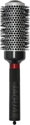 A professional studio shot of a round hairbrush.