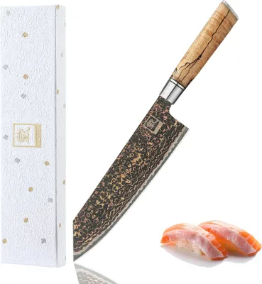 Produktbild von Zayiko BlackMagma – Kiritsuke Messer 21 cm | Damast-Alleskönner mit traditioneller Klingenform & Ahornholzgriff