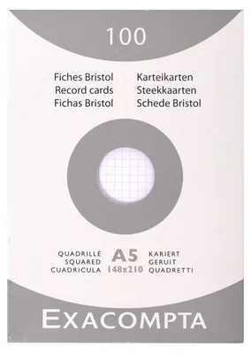 Produktbild von Exacompta 10x Karteikarten A5 kariert, Faltschachtel mit 100 Stück, Weiß, 13208E