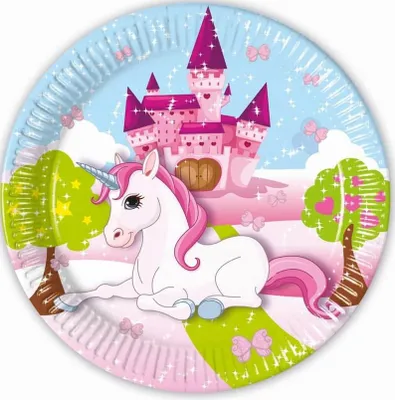 Zdjęcie produktu dla Talerzyki urodzinowe z motywem jednorożca, 20 cm, 8 szt.